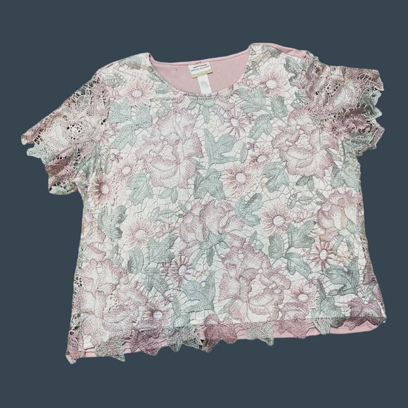 Alfred Dunner Tops - Alfred Dunner Woman Primrose Garden Floral Lace Top 2X Pink NEW Short Sleeve